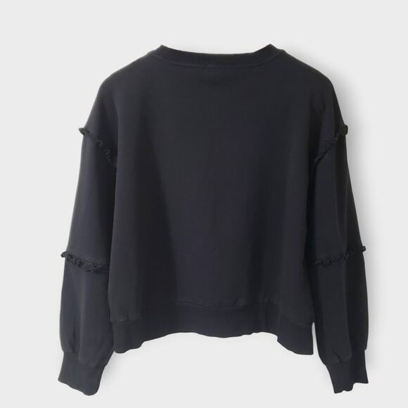 Evereve Sophia Ruffle Sleeve Crewneck Sweatshirt Black Sz Lg Boxy Minimalist - Picture 5 of 11